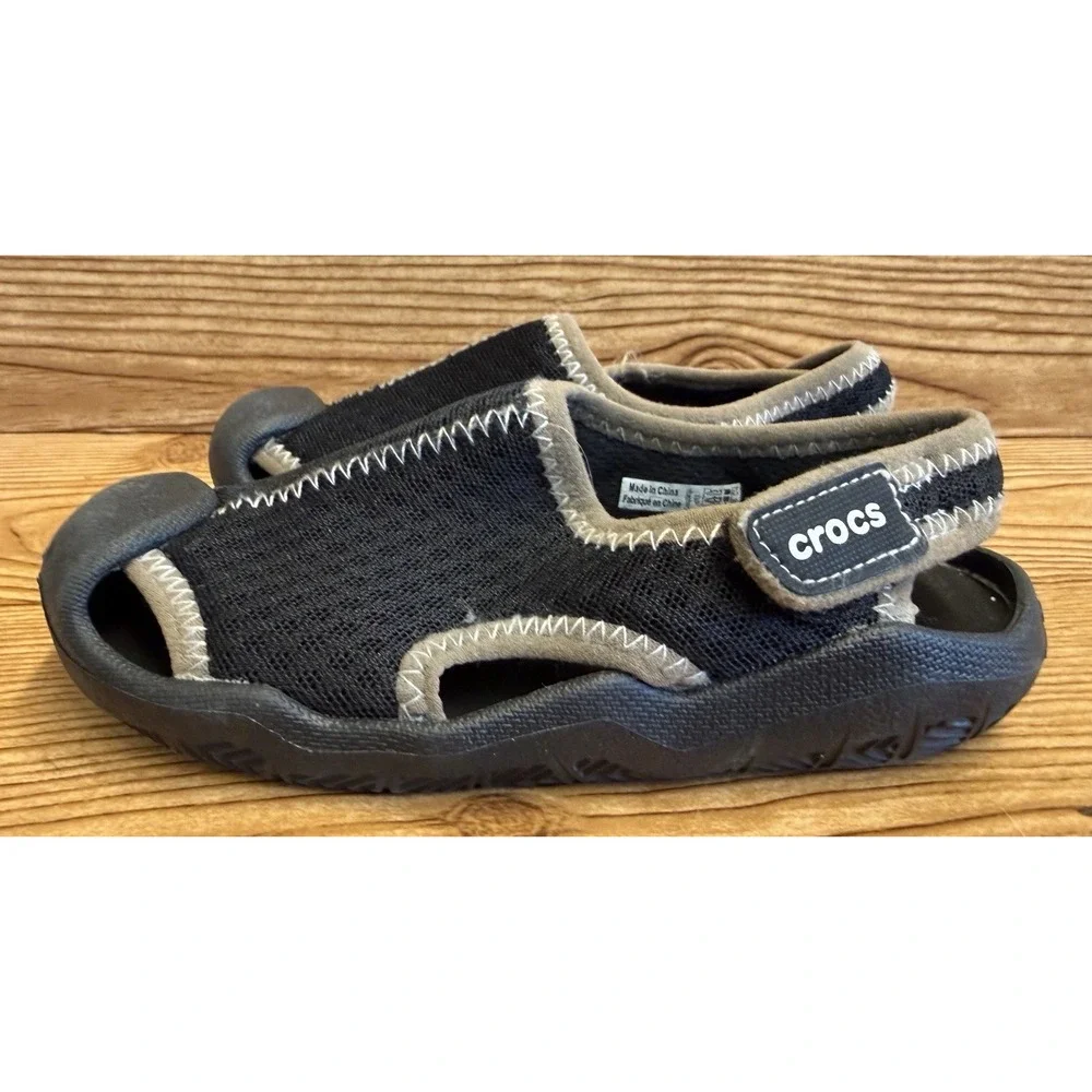 Boys Crocs Swiftwater Sandals Closed Toe Slide On Black Water‎ Shoes Childs 11